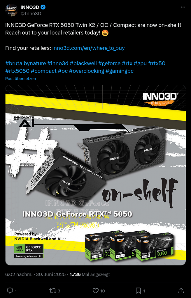 [02/07/2025] Inno3D Geforce RTX 5050