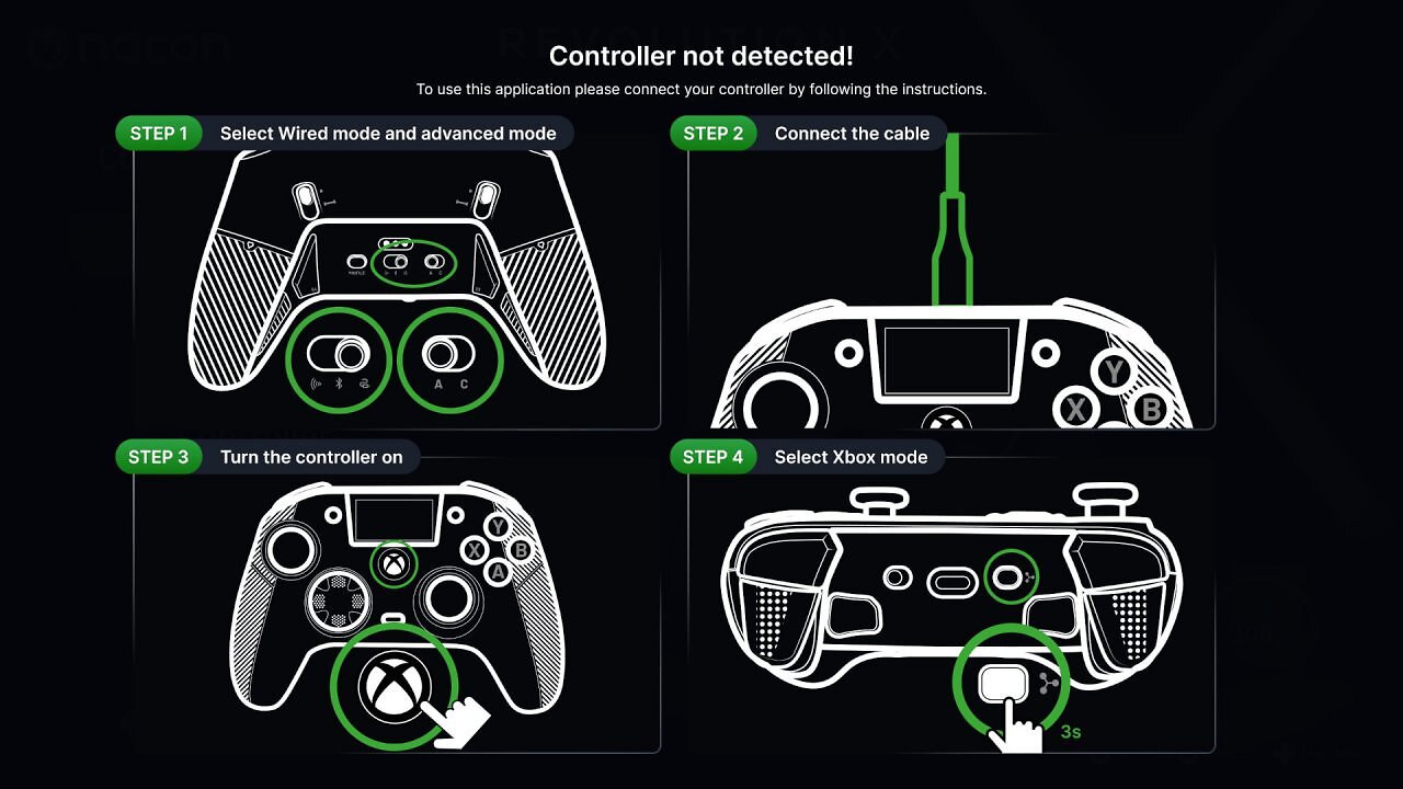 Screenshot einer Software zur Controller-Einstellung