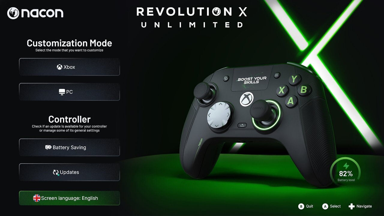Screenshot einer Software zur Controller-Einstellung
