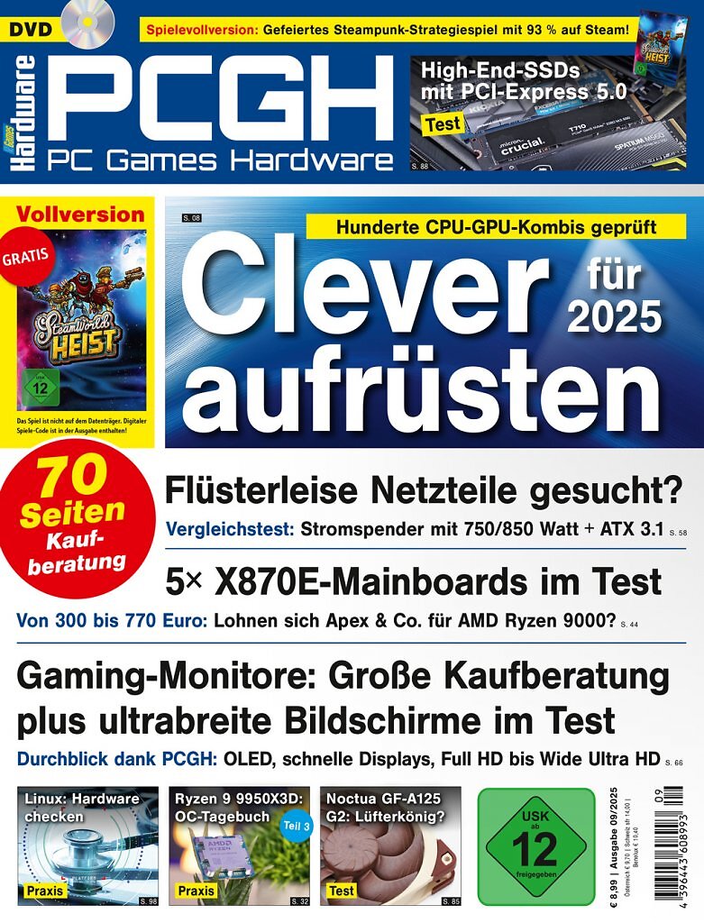 [23/07/2025] DVD-Cover der PCGH-Ausgabe 09/2025. Mit dabei ist Steamworld Heist als Steam-Vollversion.