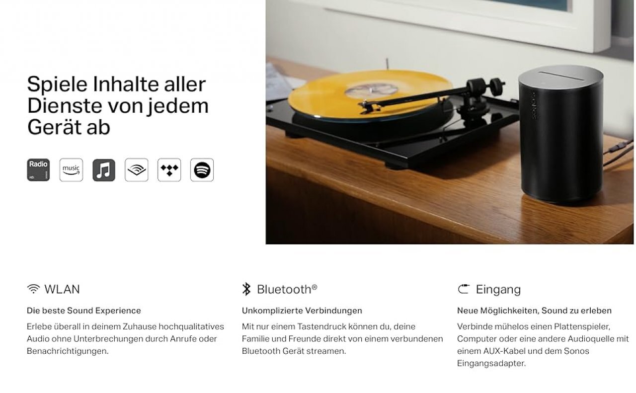 [09/07/2025] Sonos Era 100 kann auch mit einem Plattenspieler genutzt werden.