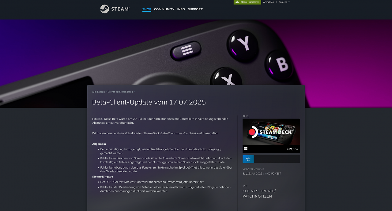 [22/07/2025] Steam Deck Beta Client