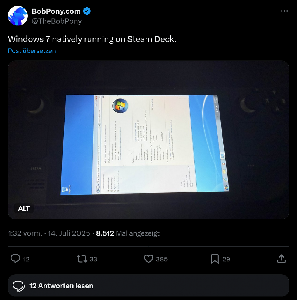 [15/07/2025] Steam Deck mit Windows 7
