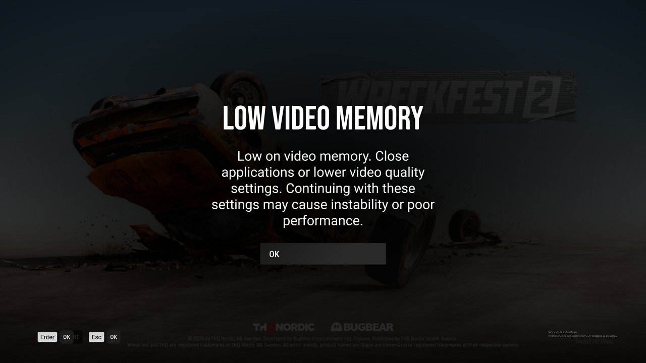 [24/07/2025] Wreckfest Low Video Memory Warning