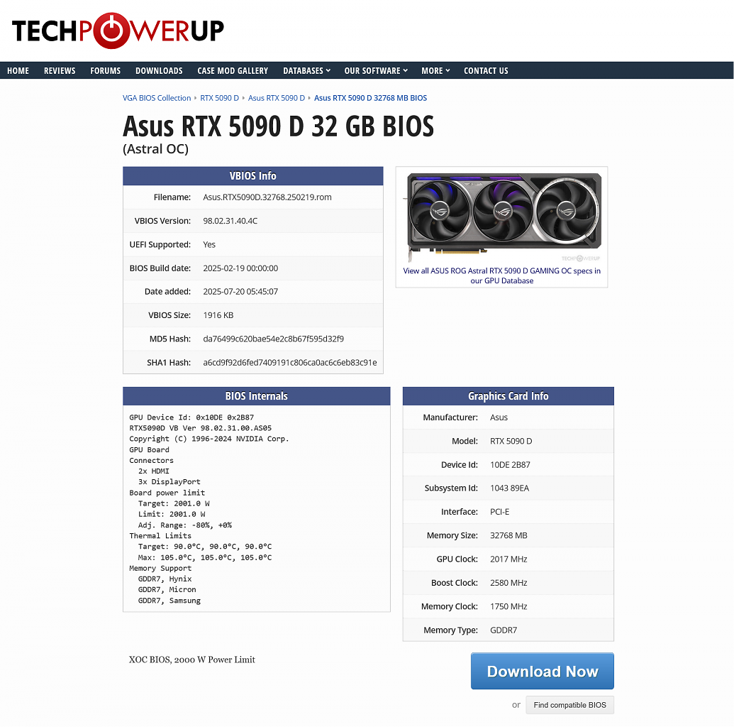 [24/07/2025] XOC-BIOS für Asus ROG Astral Geforce RTX 5090D