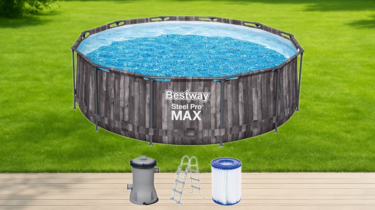 [30/07/2025] Kein Scherz, 50 % Rabatt: großes Bestway-Pool-Set inkl. Filterpumpe und Leiter für 199,99 Euro bei Amazon