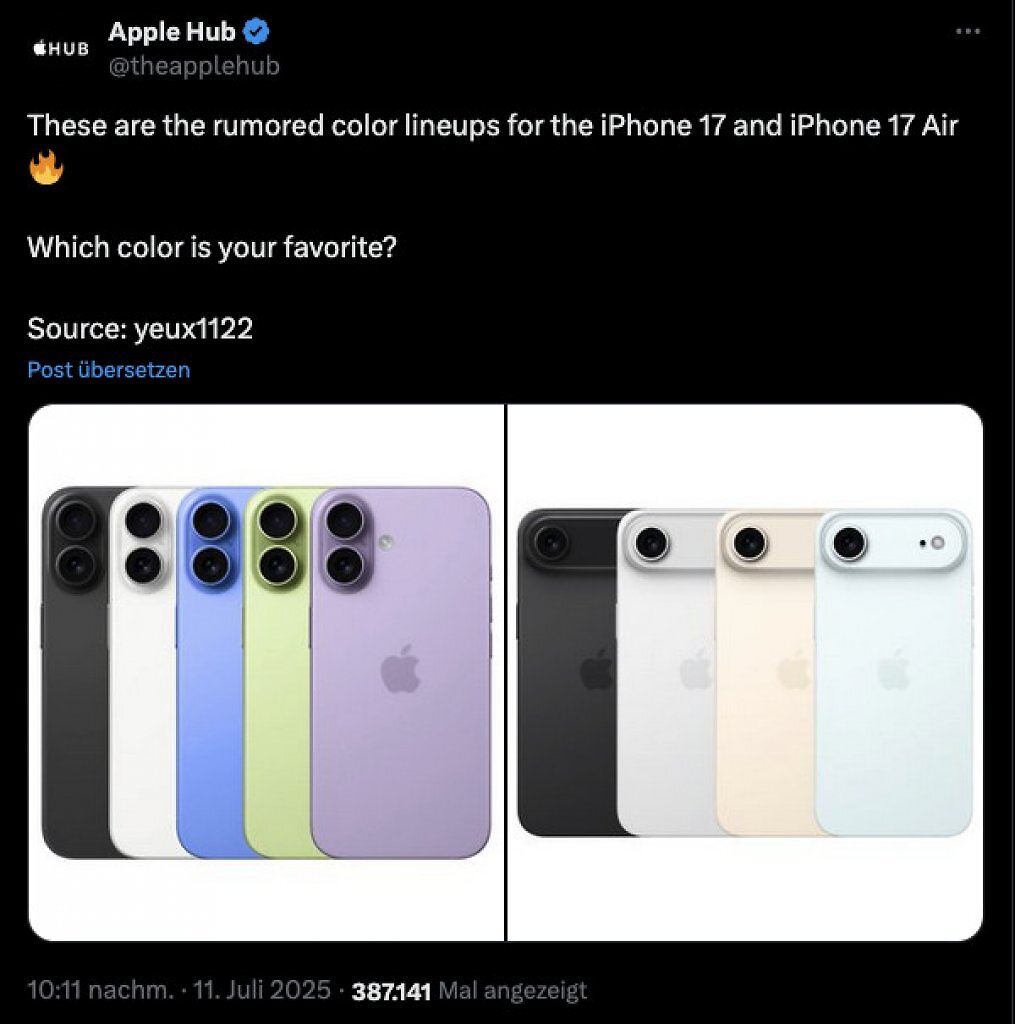 [15/07/2025] Sind das die neuen Farben der iPhone-17-Reihe?