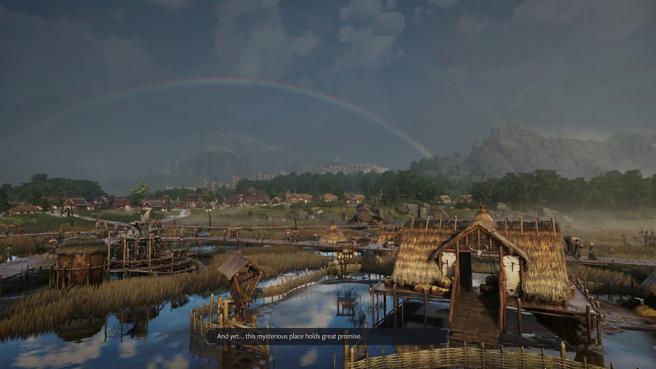 [20/08/2025] In den Marschgebieten von Albion demonstriert Anno 117 mit dynamischem Wetter eindrucksvoll Regenbögen und Spiegelungen.
