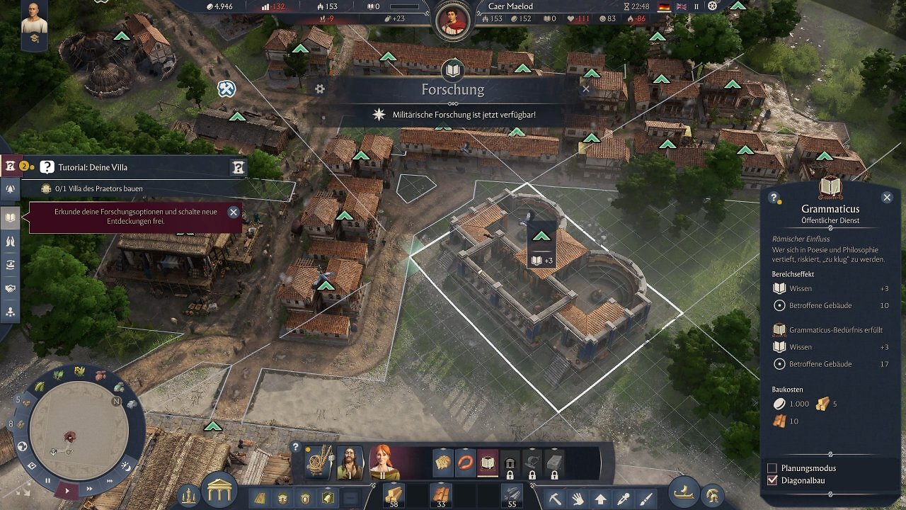 [21/08/2025] Screenshot unserer Anspiel-Session auf der Gamescom 2025. Anno 117: Pax Romana bringt neue Technik, bessere Optik in Form eines feineren Beleuchtungssystems und ein Göttersystem für frische Strategie.