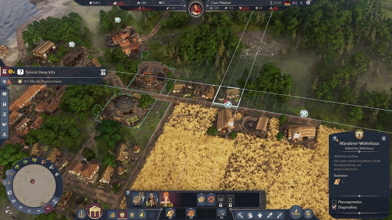 [21/08/2025] Screenshot unserer Anspiel-Session auf der Gamescom 2025. Anno 117: Pax Romana bringt neue Technik, bessere Optik in Form eines feineren Beleuchtungssystems und ein Göttersystem für frische Strategie.