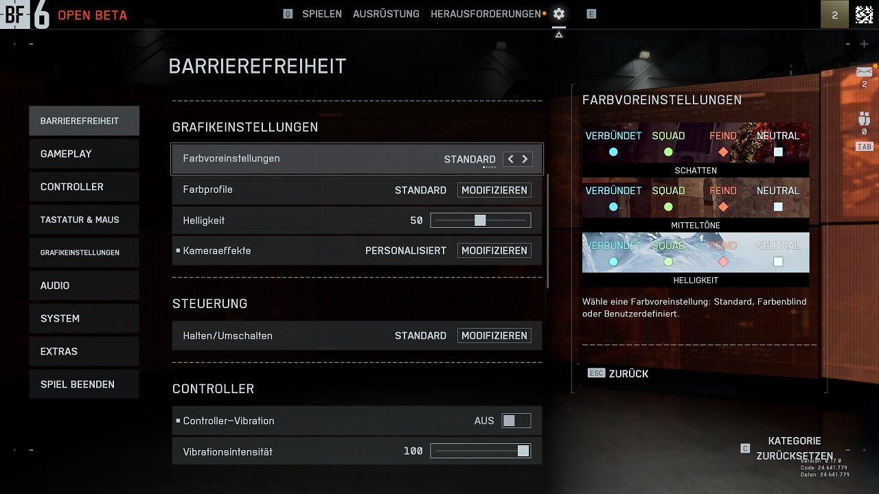 [07/08/2025] Battlefield 6 Open Beta - Menü - Barrierefreiheit II