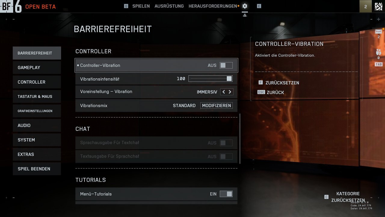 [07/08/2025] Battlefield 6 Open Beta - Menü - Barrierefreiheit IV