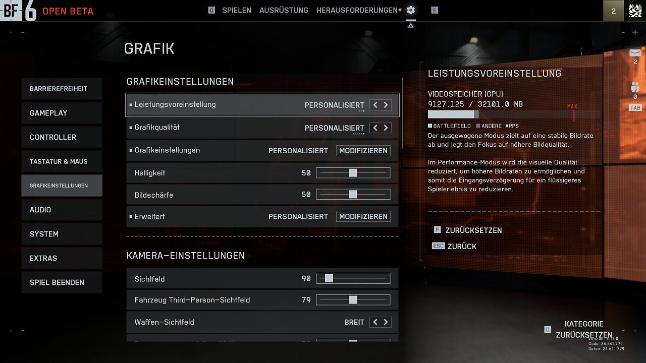[07/08/2025] Battlefield 6 Open Beta - Menü - Grafikeinstellungen I