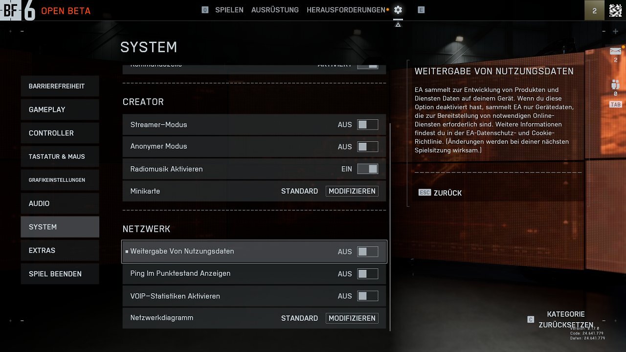 [07/08/2025] Battlefield 6 Open Beta - Menü - System II
