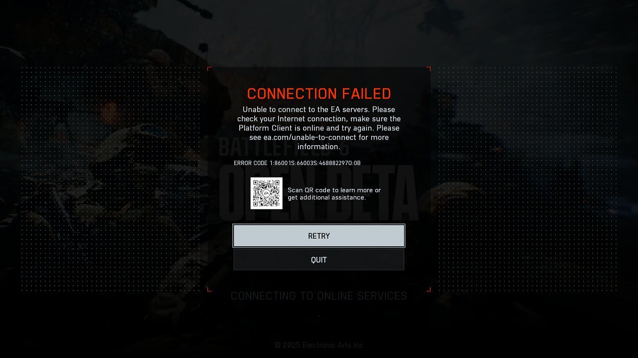 [07/08/2025] Battlefield 6 Open Beta: Connection Failed