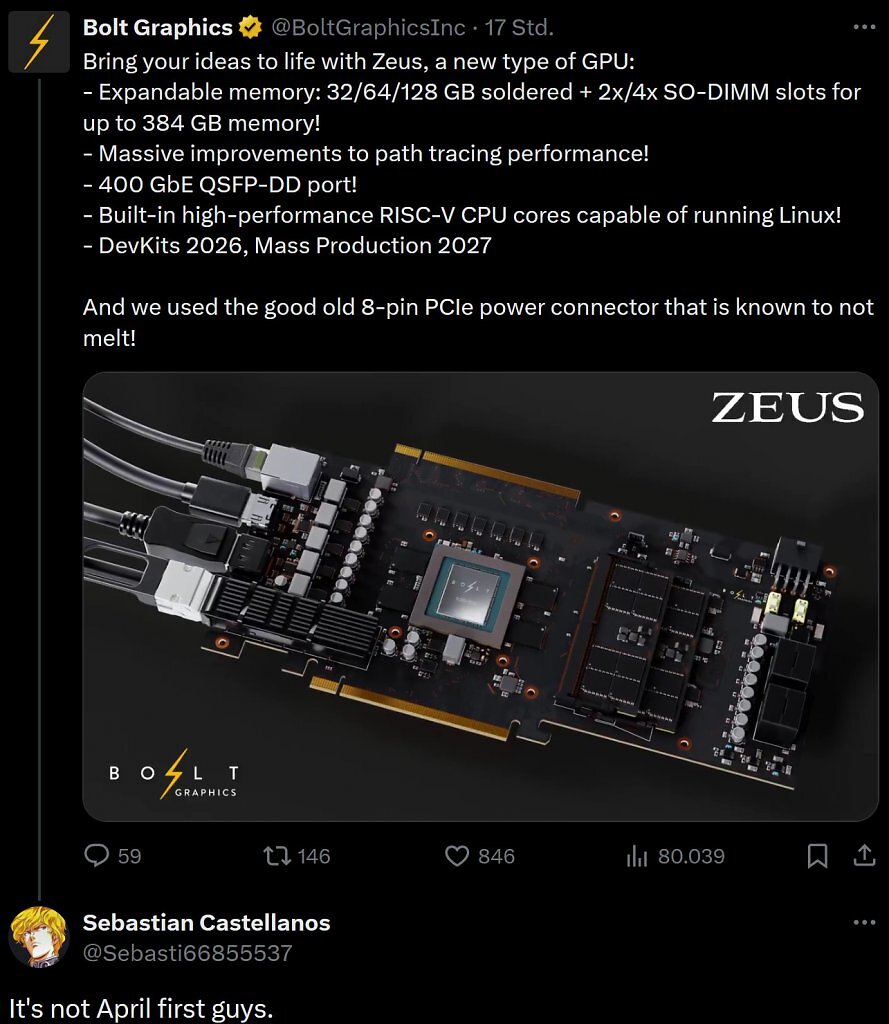[04/08/2025] Die von Bolt Graphics angepriesene 