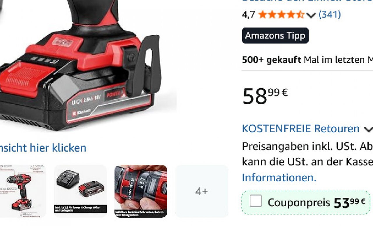 18V-Akku-Werkzeuge von Einhell wie Schlagbohrschrauber, Kompressor und Co. sind kurz doppelt reduziert.