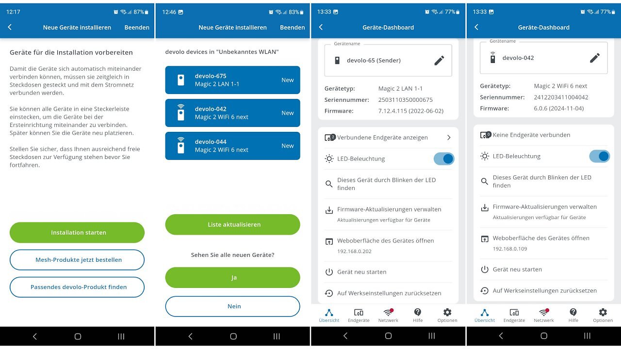 Screenshots der devolo Home Network App