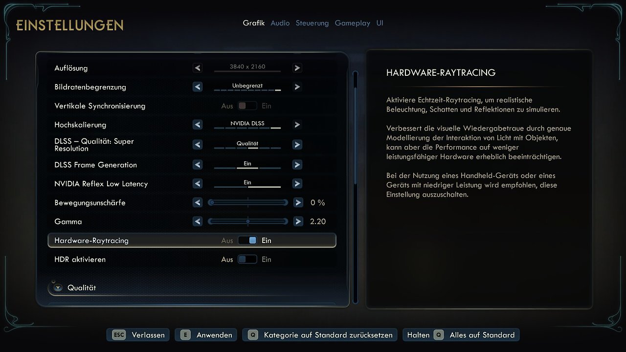 [27/08/2025] In der kleineren Preview-Version von The Outer Worlds 2 lässt sich Hardware-Raytracing nur in Gänze de-/aktivieren (keine Unterscheidung zwischen etwa Schatten und Reflexionen möglich).