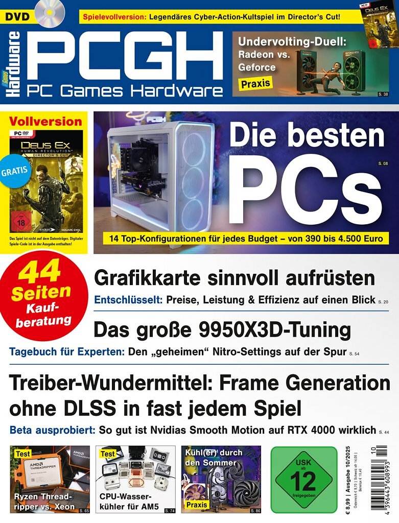 [26/08/2025] DVD-Cover der PCGH-Ausgabe 10/2025. Mit dabei ist Deus Ex: Human Revolution - Director's Cut als Steam-Vollversion.