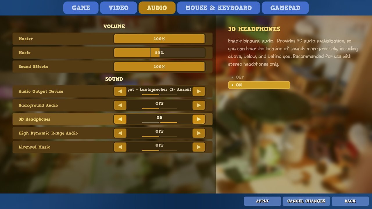 Supraworld Early Access: Soundoptionen