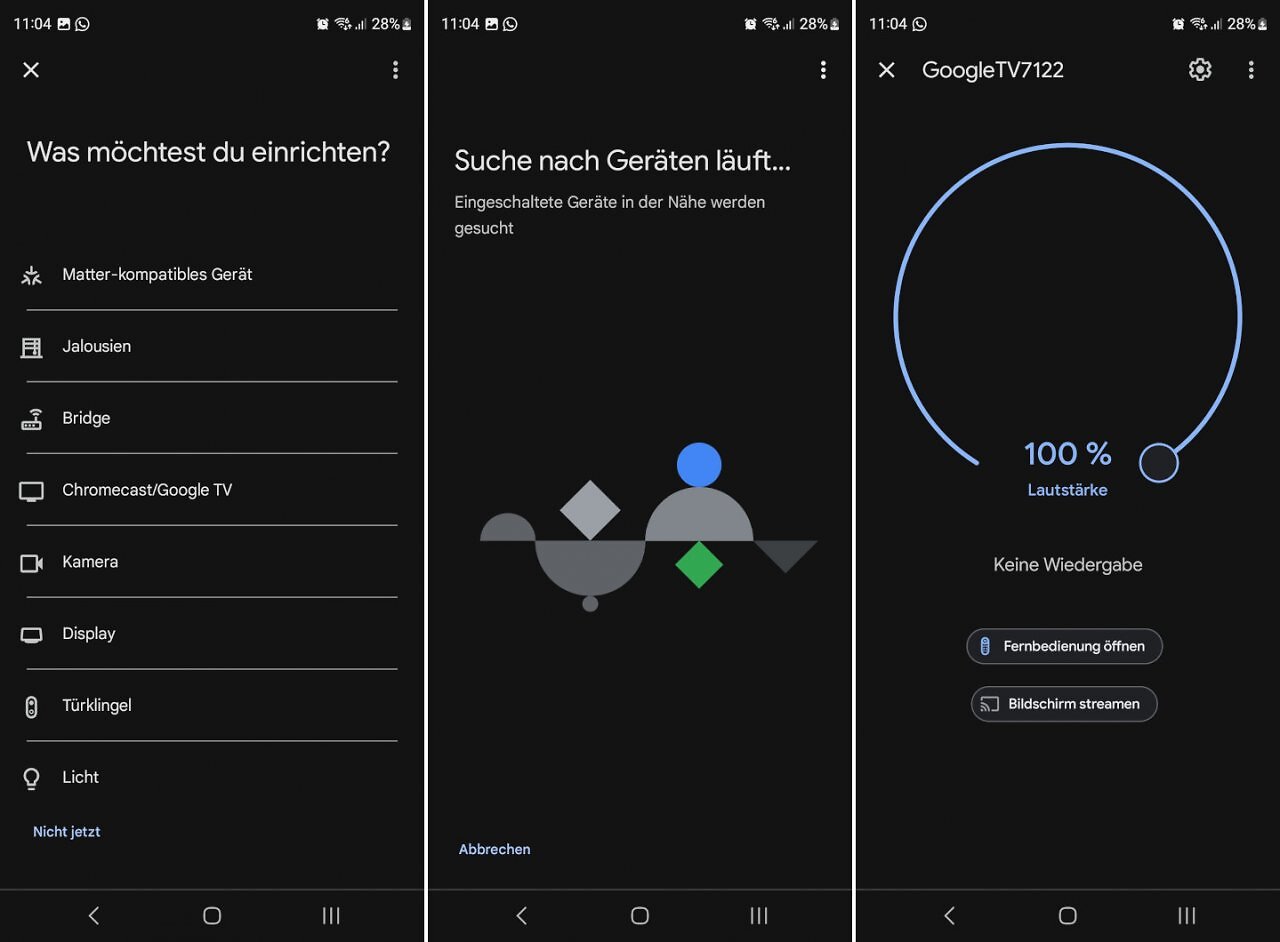 Screenshots der Google Home App.