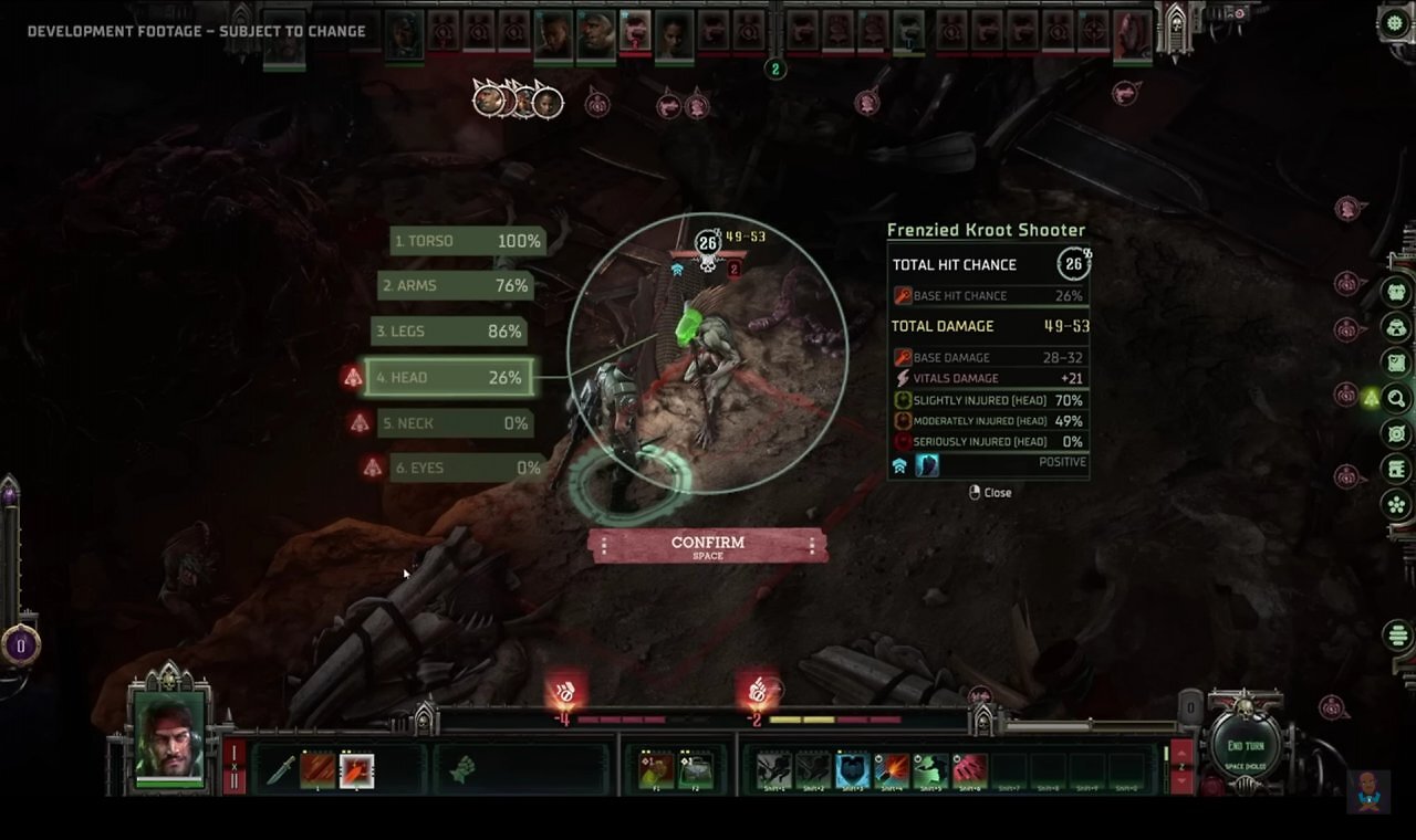 [22/08/2025] Neu in Dark Heresy: Mit dem Präzisionsmodus lassen sich gezielt Körperteile wie Arme oder Beine anvisieren - ganz im Stil von Fallout.