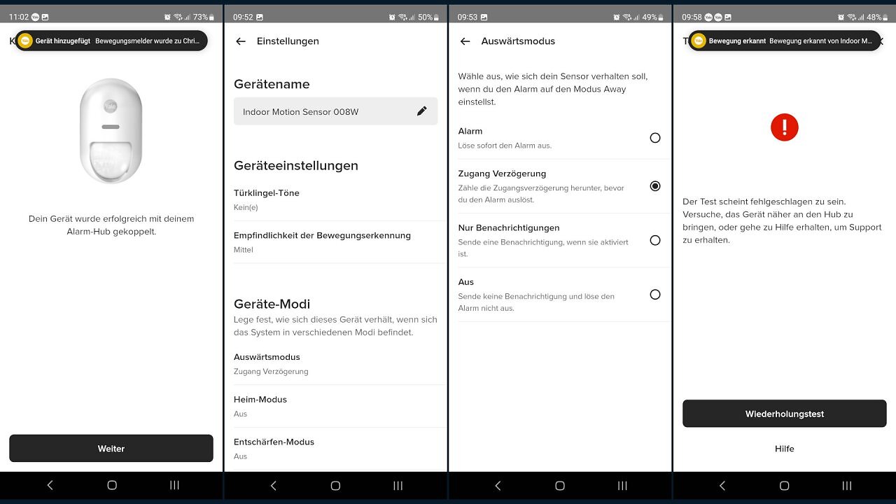 Screenshots aus der Yale Home App