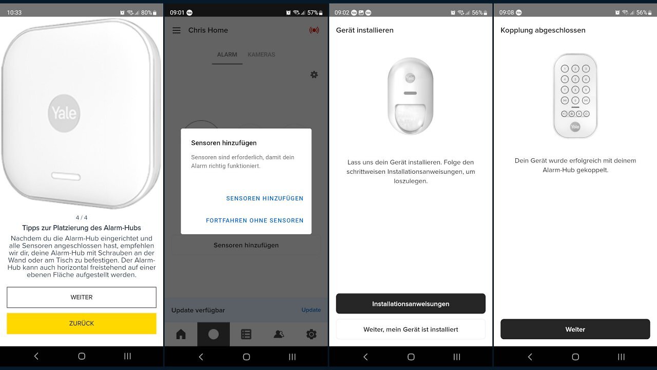 Screenshots aus der Yale Home App