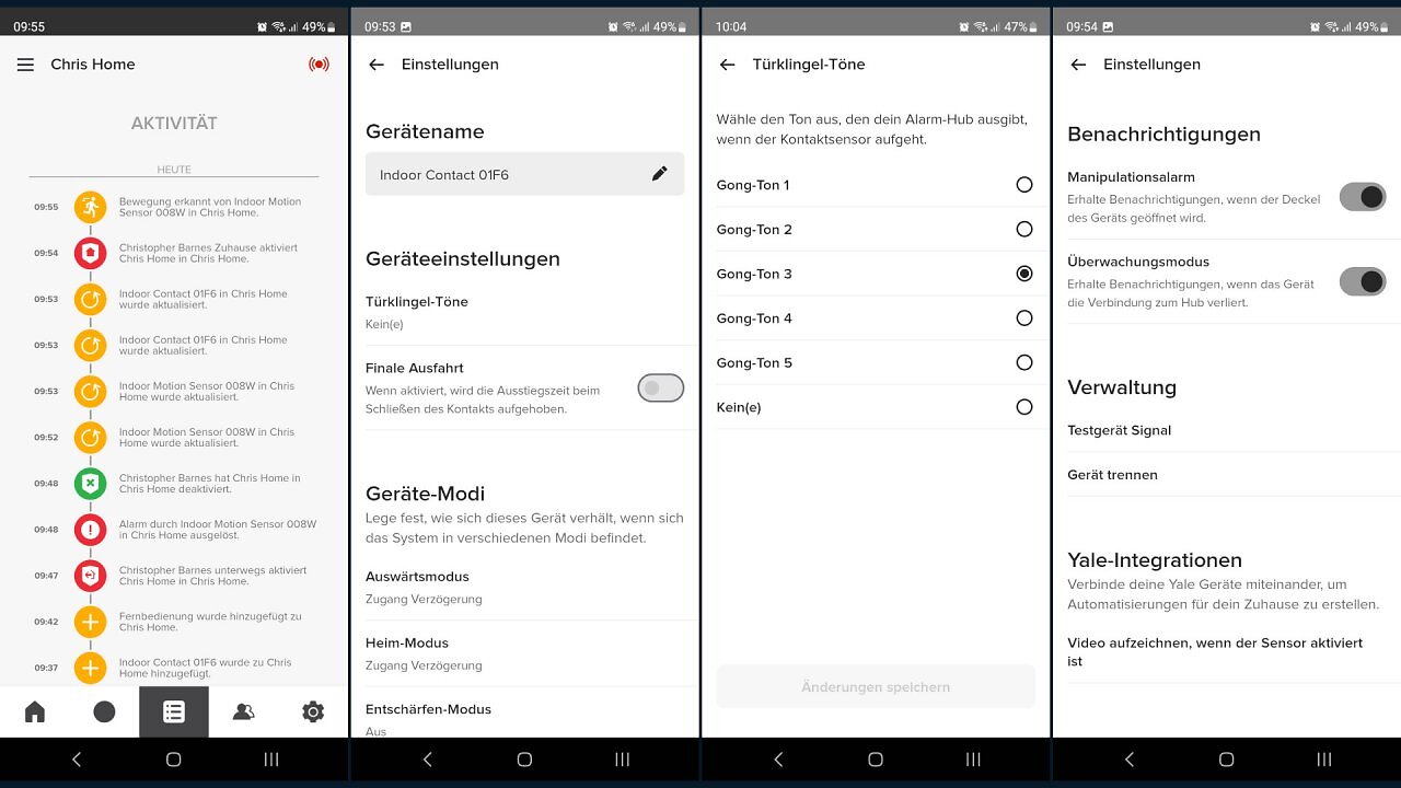 Screenshots aus der Yale Home App