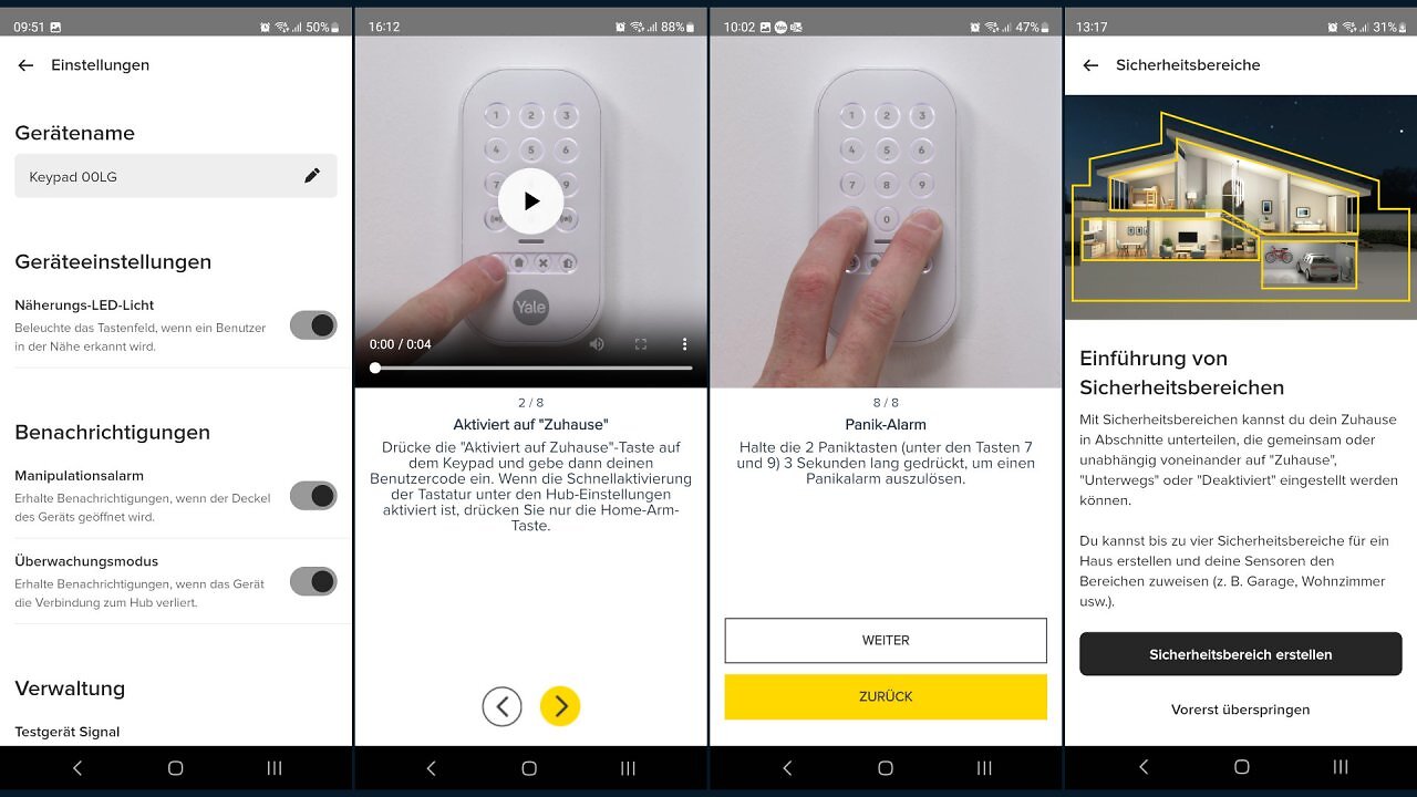 Screenshots aus der Yale Home App