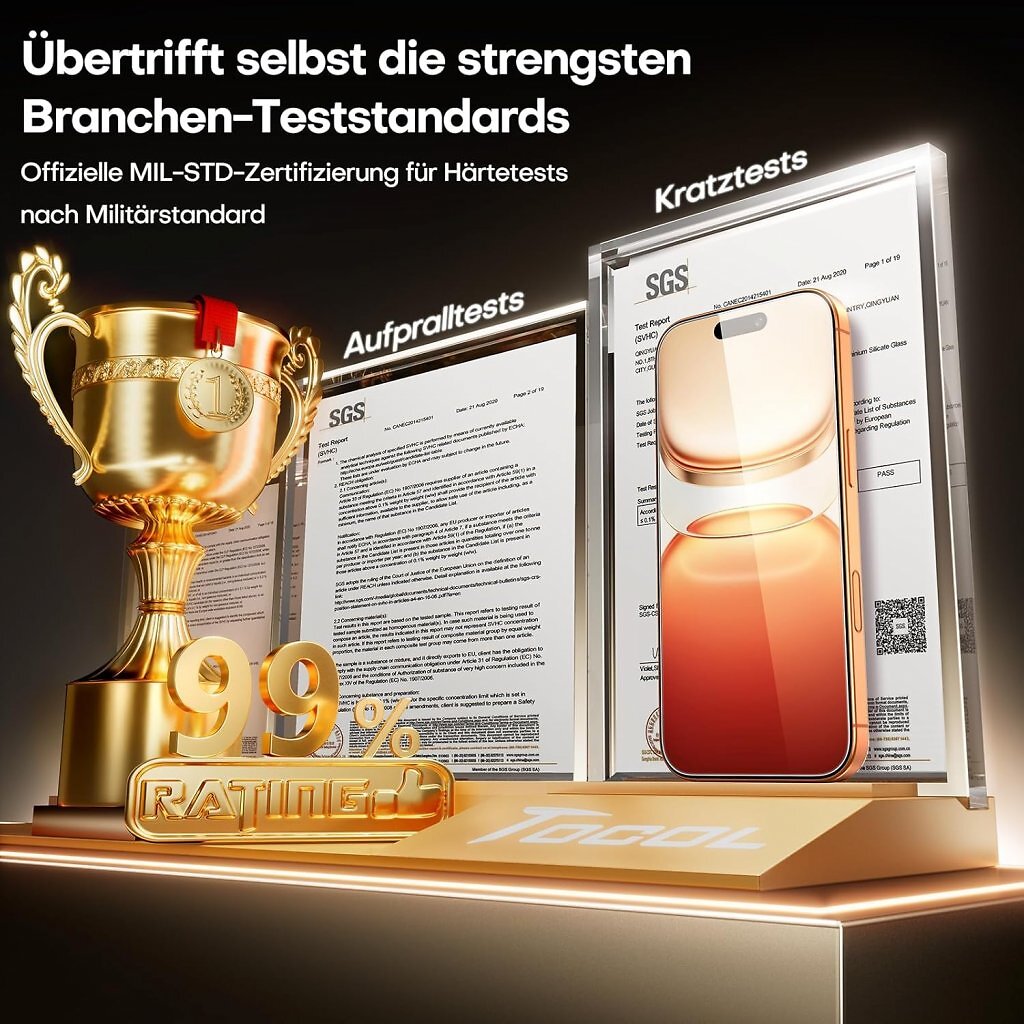 Die Display-Schutzfolie von Tocol hat eine MIL-STD-Zertifizierung erhalten.
