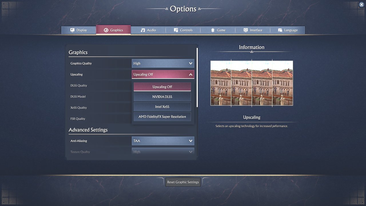 [02/09/2025] Anno 117 unterstützt gleich drei Upscaler: Nvidia DLSS, AMD FSR und Intel XeSS.