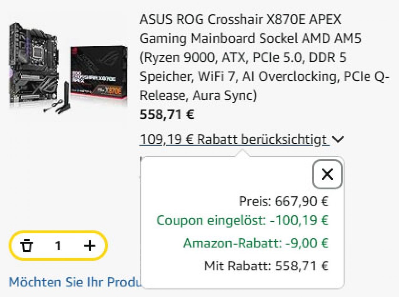 [20/09/2025] Mit dem Coupon sinkt der Preis von 658,90 auf nur noch 558,78 Euro.