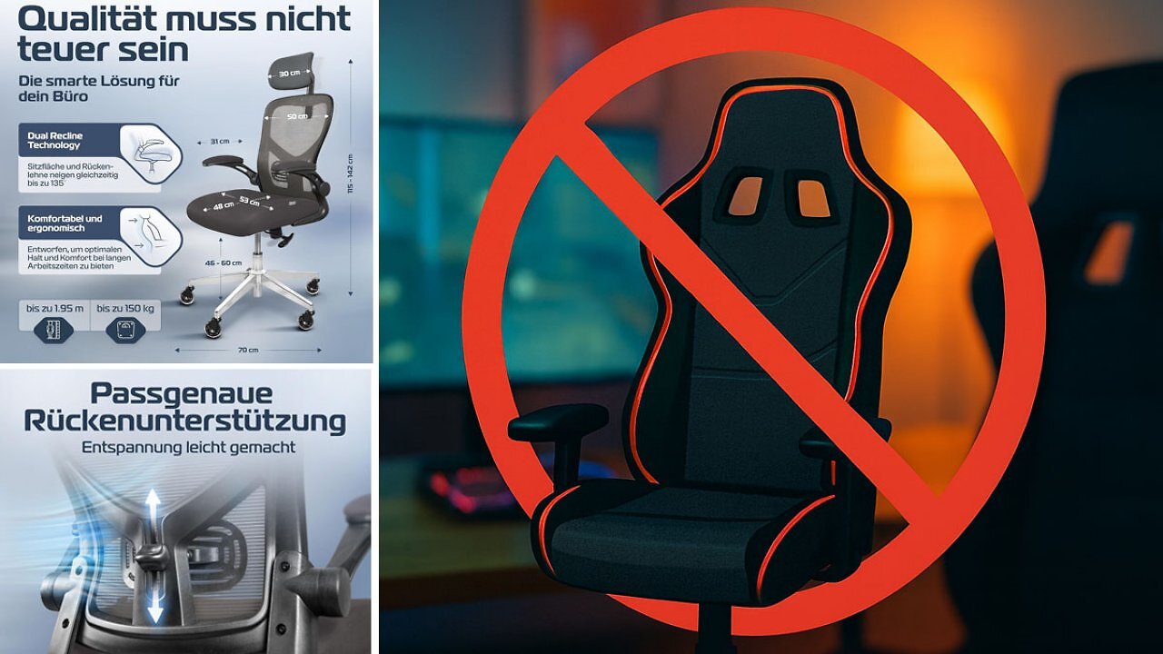 [24/09/2025] Gaming-Stühle zu teuer? Ergonomischer Bürostuhl, top laut Test, kurze Zeit doppelt reduziert (1)