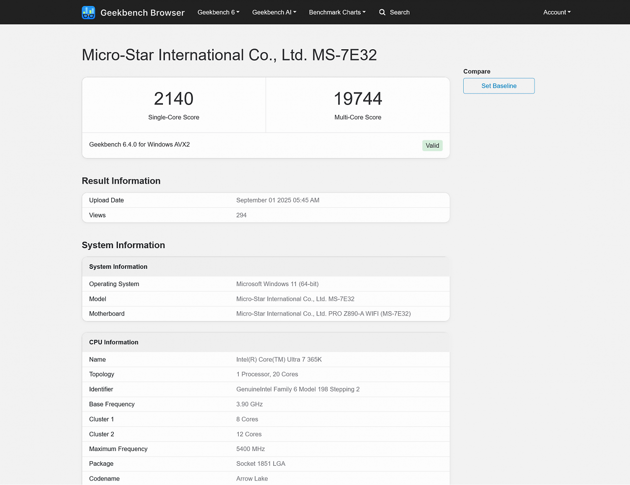 [02/09/2025] Core Ultra 7 365K
