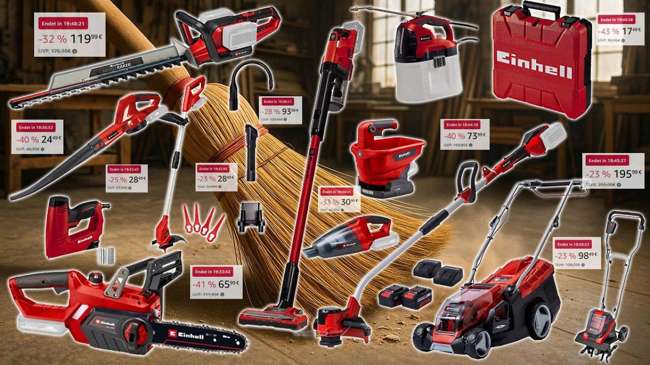[14/09/2025] Nur heute fegt Amazon ab 18 € weg: Einhell Kettensäge, 18V Staubsauger, Trimmer, Heckenschere, Rasenmäher, Koffer uvm. (1)