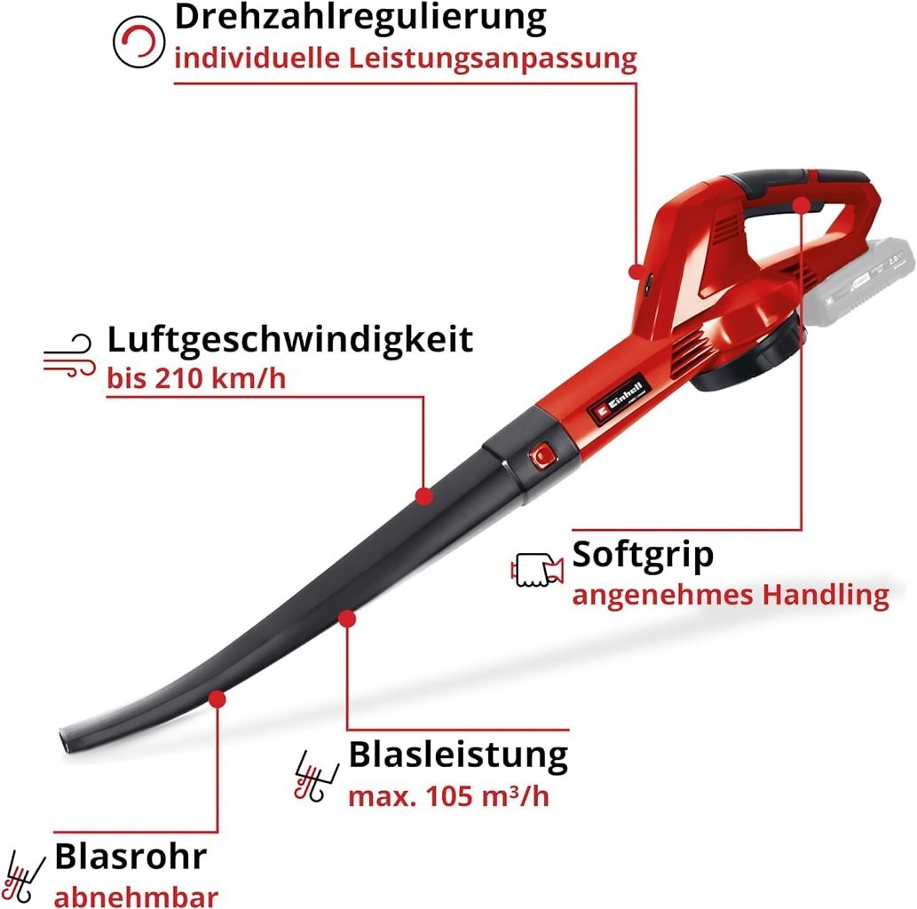 Der Akku-Laubbläser GC-CL 18 Li E ist Teil eines größeren Einhell-Sales zusammen mit Kettensäge, Universalstreuer, Rasenmäher und mehr.