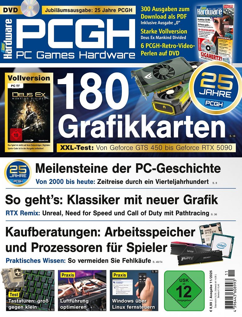 [22/09/2025] DVD-Cover der PCGH-Ausgabe 11/2025. Mit dabei ist Deus Ex: Mankind Divided&nbsp;als Steam-Vollversion.