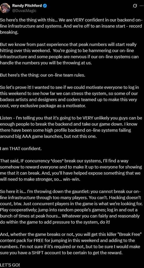 [14/09/2025] Borderlands 4: Randy Pitchford stellt Belohnung für das Belasten der Server in Aussicht (1)
