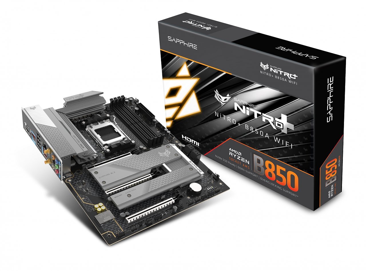 [25/09/2025] Zusammen mit der Grafikkarte gibt es das Sapphire Nitro+-B850A-WiFi-Mainboard im Wert von etwa 200 bis 250 Euro. (Referenzbild)