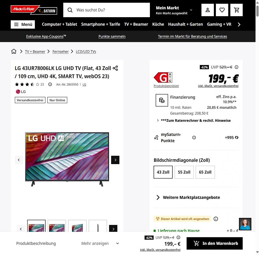 [23/09/2025] Saturn-Angebot zum LG UR78006LK