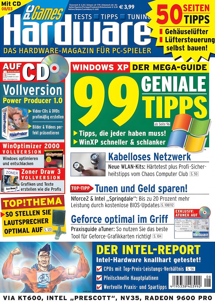 PC Games Hardware, Ausgabe 01/2003: 99 geniale Tipps f&uuml;r mehr Leistung &ndash; das Heft stand ganz im Zeichen praktischer Hardware-Optimierung.