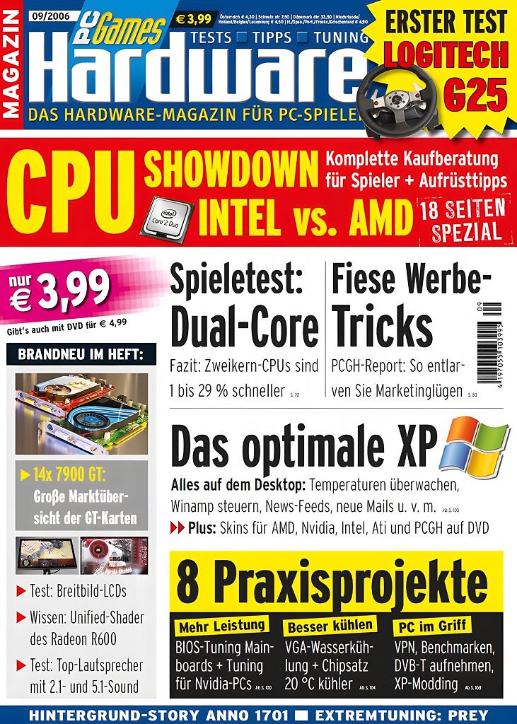 PC Games Hardware, Ausgabe 09/2006: CPU-Showdown zwischen Intel und AMD &ndash; Dual-Core-Prozessoren und Praxistipps dominierten das Heft.