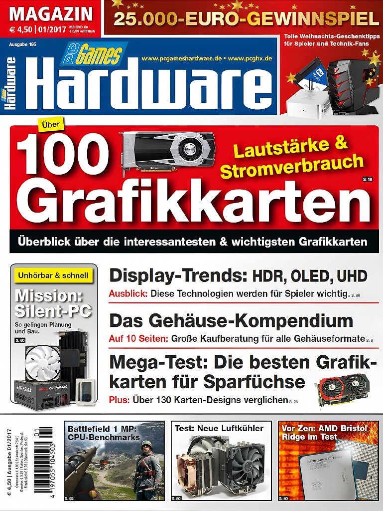 PC Games Hardware, Ausgabe 01/2017: Grafikkarten-Spezial mit &uuml;ber 100 Modellen &ndash; Leistungscheck von Einsteiger bis Enthusiast und der gro&szlig;e Vergleich f&uuml;r Spieler.