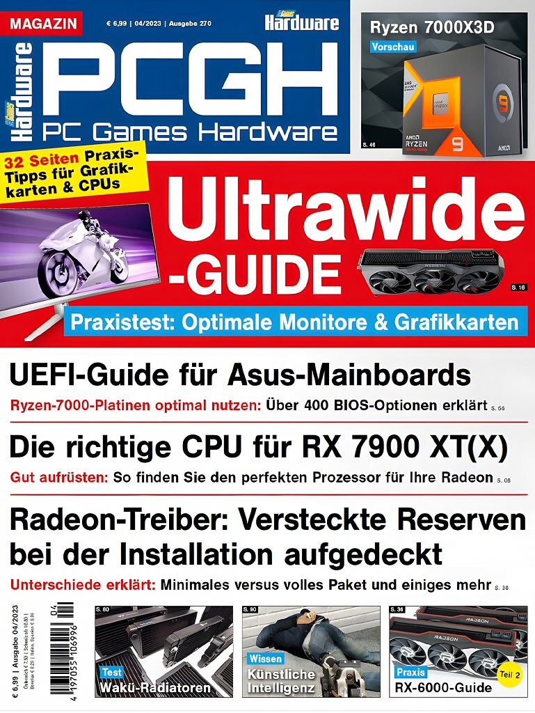 PC Games Hardware, Ausgabe 04/2023: Ultrawide-Guide f&uuml;r immersive Displays &ndash; Radeon- und Ryzen-Tuning, Mainboard-Optimierung und Performance-Tipps f&uuml;r Enthusiasten.