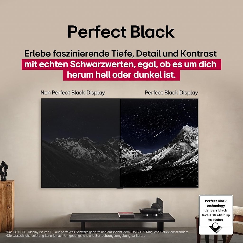 Die OLED-evo-Technologie sorgt für ein perfektes Schwarz und einen hohen Kontrast.