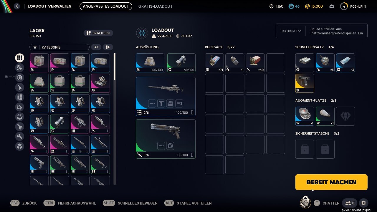 [28/10/2025] Vor dem Aufbruch steht der Loadout. Hier wählen Sie die passende Ausrüstung für die von Ihnen präferierte Herangehensweise. Je nach Spielstil oder Quest-Situation sollte klug gewählt werden.