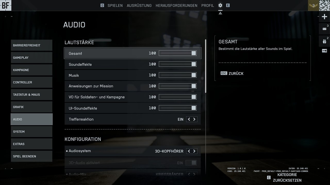 Battlefield 6 - Men&uuml; - 15 - Audio I