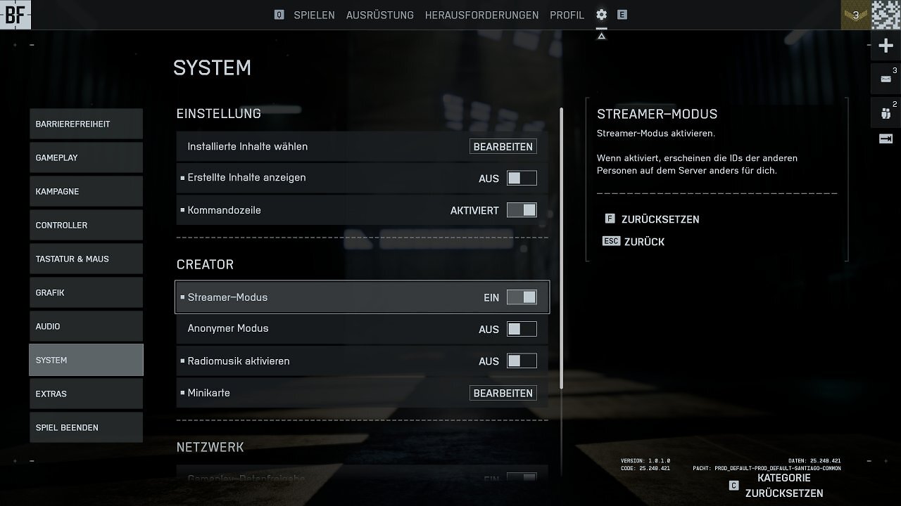Battlefield 6 - Men&uuml; - 18 - System I